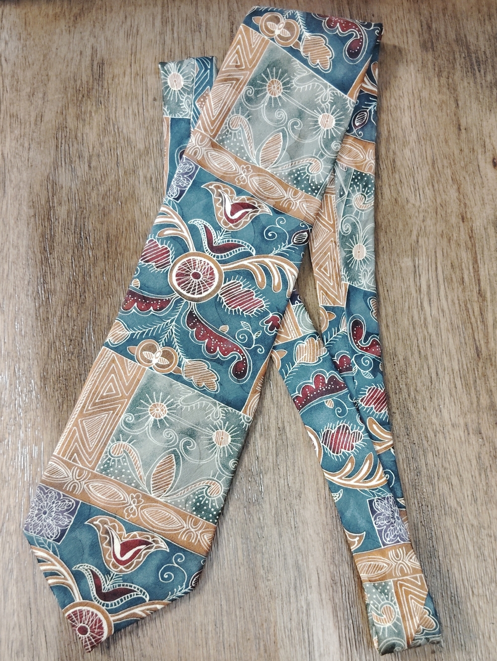 Structure Teal, Gold & Maroon Floral Print Tie